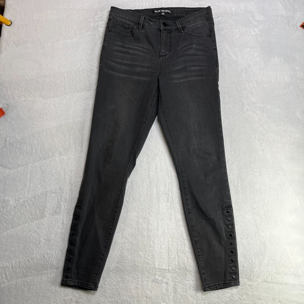 Blue Revival Tapered Jeans Women's 26 Faded Black Ankle Button Classic - 28X27